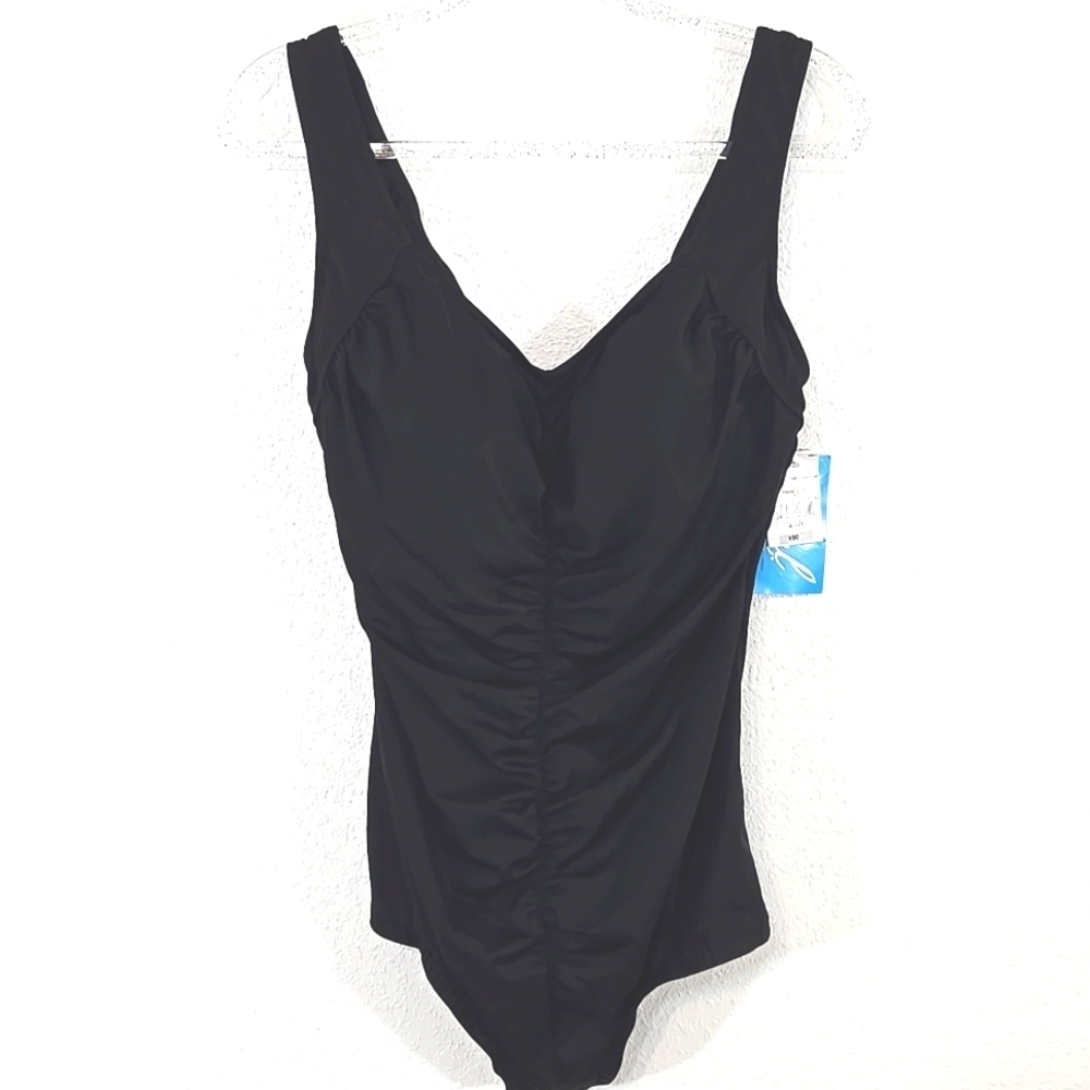 *NWT* AZUL Black One-Piece Swimsuit w/Front Ruching, size 20W
